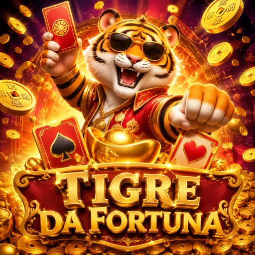 Card do slot Fortune Tiger com o tigre da sorte e moedas douradas